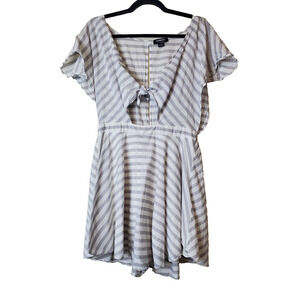 Hommage Los Angeles Romper Women Large White Striped‎ Cut-Out Tie Front